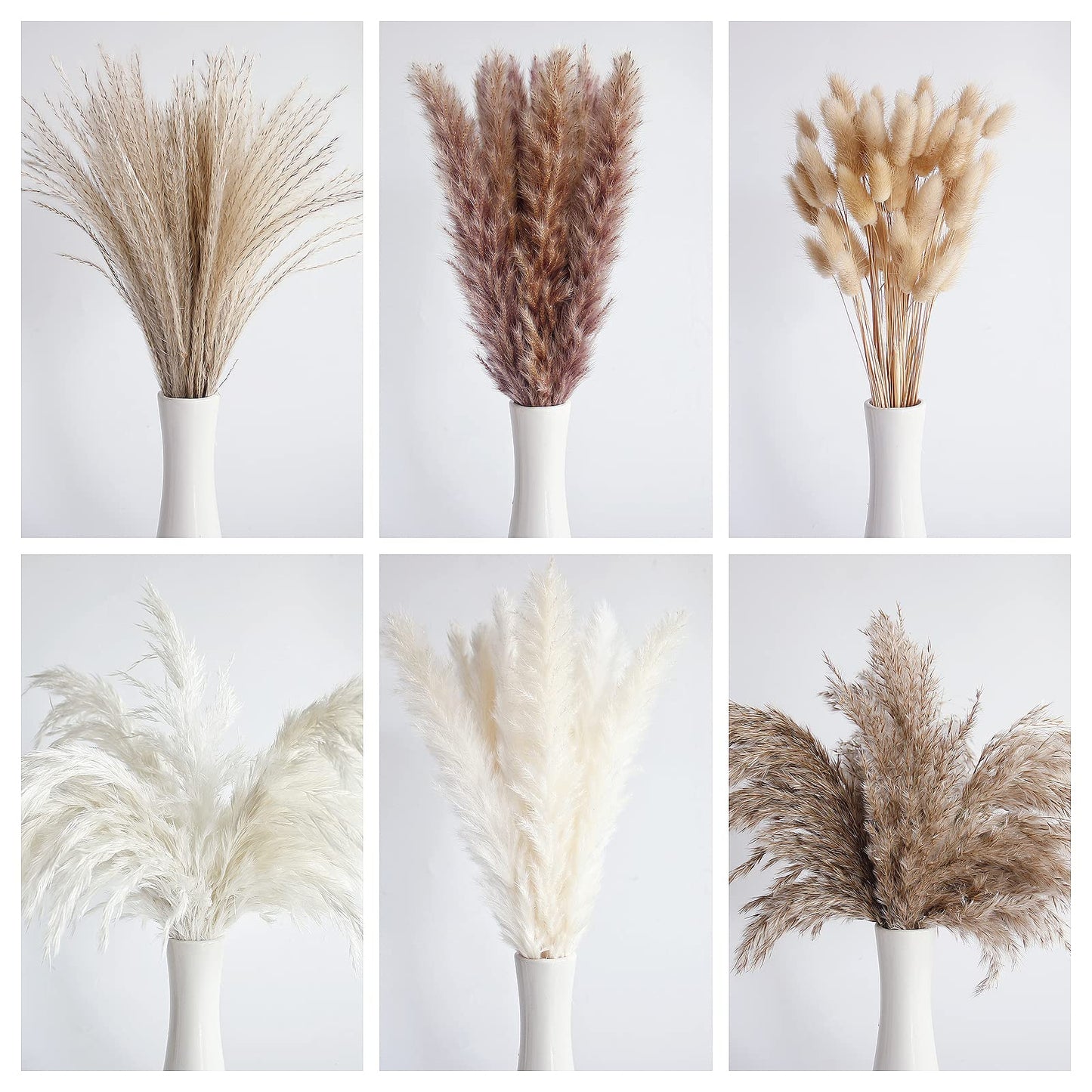 110 PCS Dried Pampas Grass Bouquet, Boho Table Decor, Bunny Tails Dried Flowers, Brown Pompas, White Pampas Grass for Wedding, Home, Rustic Party, Baby Shower Decorations 45cm-110pcs