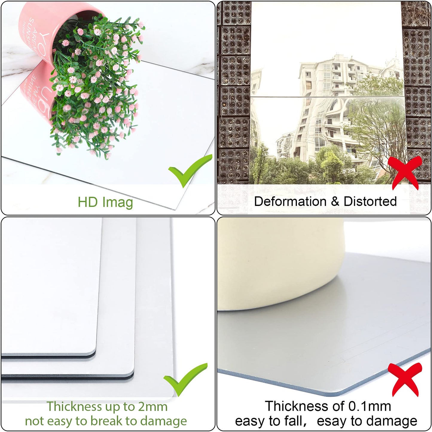 4 Pack Self Adhesive Mirror Tiles 20x20cm 2MM Thick Acrylic Stick On Removable Wall Mirror Stickers/ Sheets for Home Decoration 1