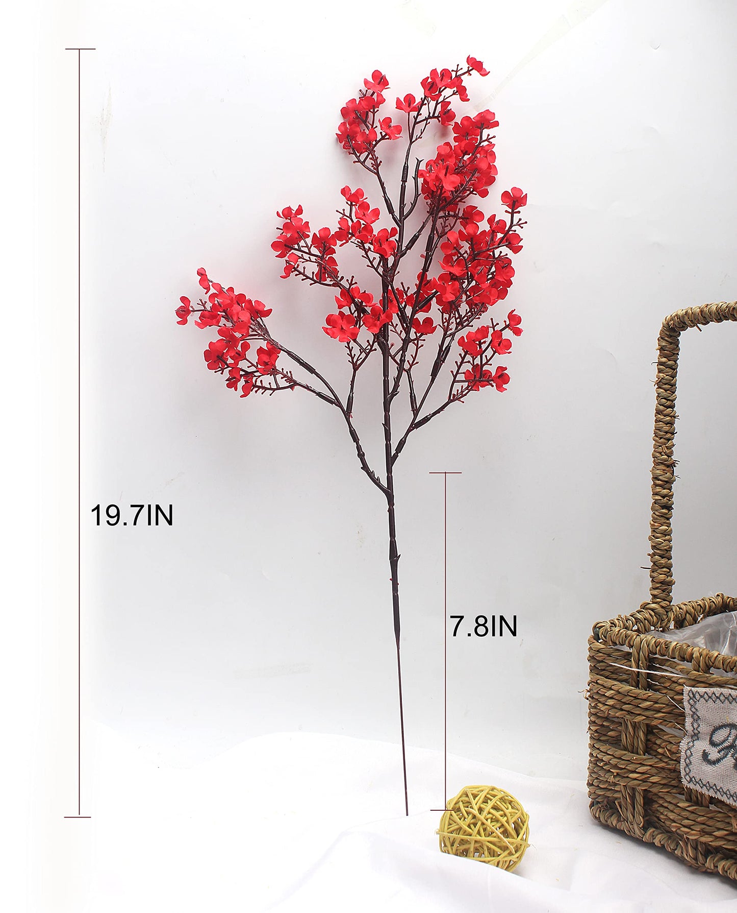 12pcs Babys Breath Artificial Flowers Gypsophila Bouquet Bulk Fake Spring Silk Small Flowers Real Touch Faux Floral for Home Bedroom Kitchen Garden Wedding Christmas Party DIY Decor (Red 12pcs) Red 12 Bundles