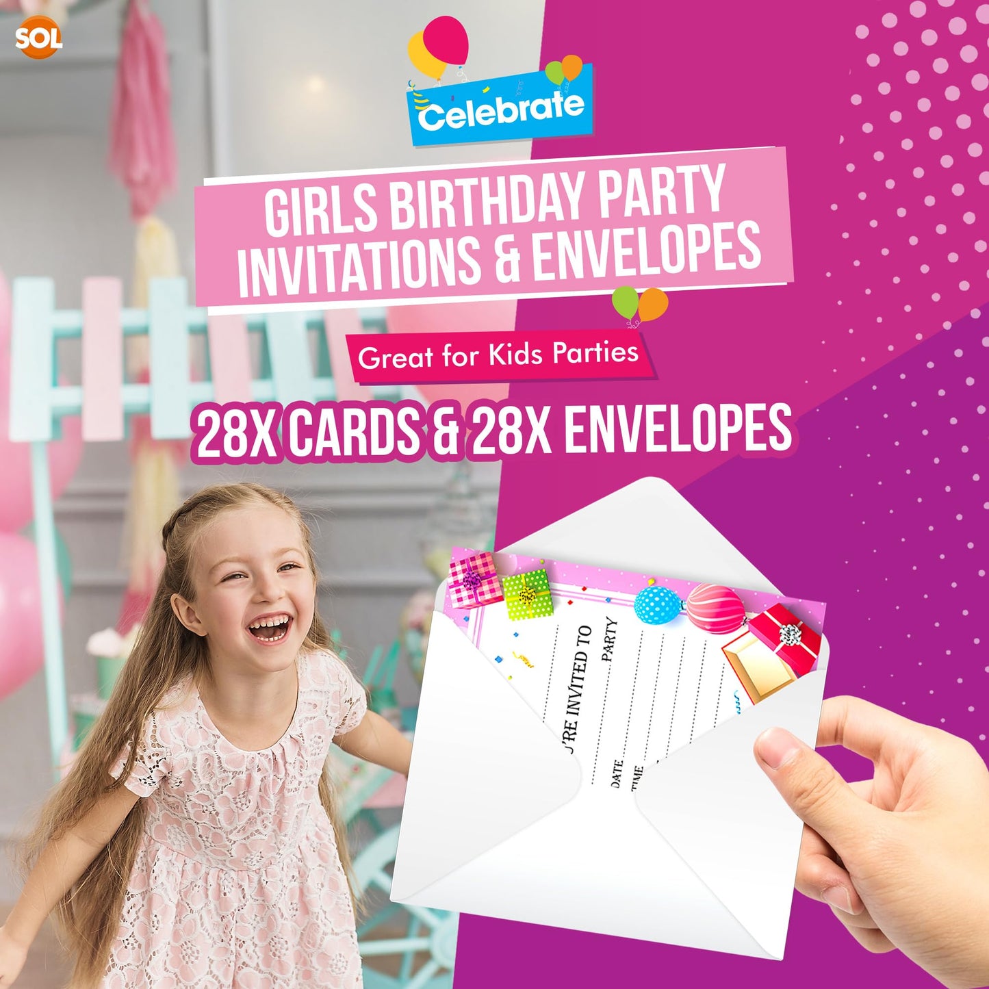 28pk Pink Childrens Party Invitations | Girls Party Invitations Kids For Any Occasion | Invitation Cards For Birthday Kids Party Invitations Kids Party Invites Kids Birthday Invitations For Kids