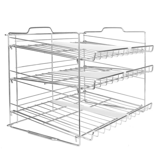 3 Tier Tin Can Rack | Kitchen & Pantry Cupboard Organiser | Canned Food & Tin Storage | Stainless Steel Wire Rack | 6 Divider Shelf Organisers | M&W