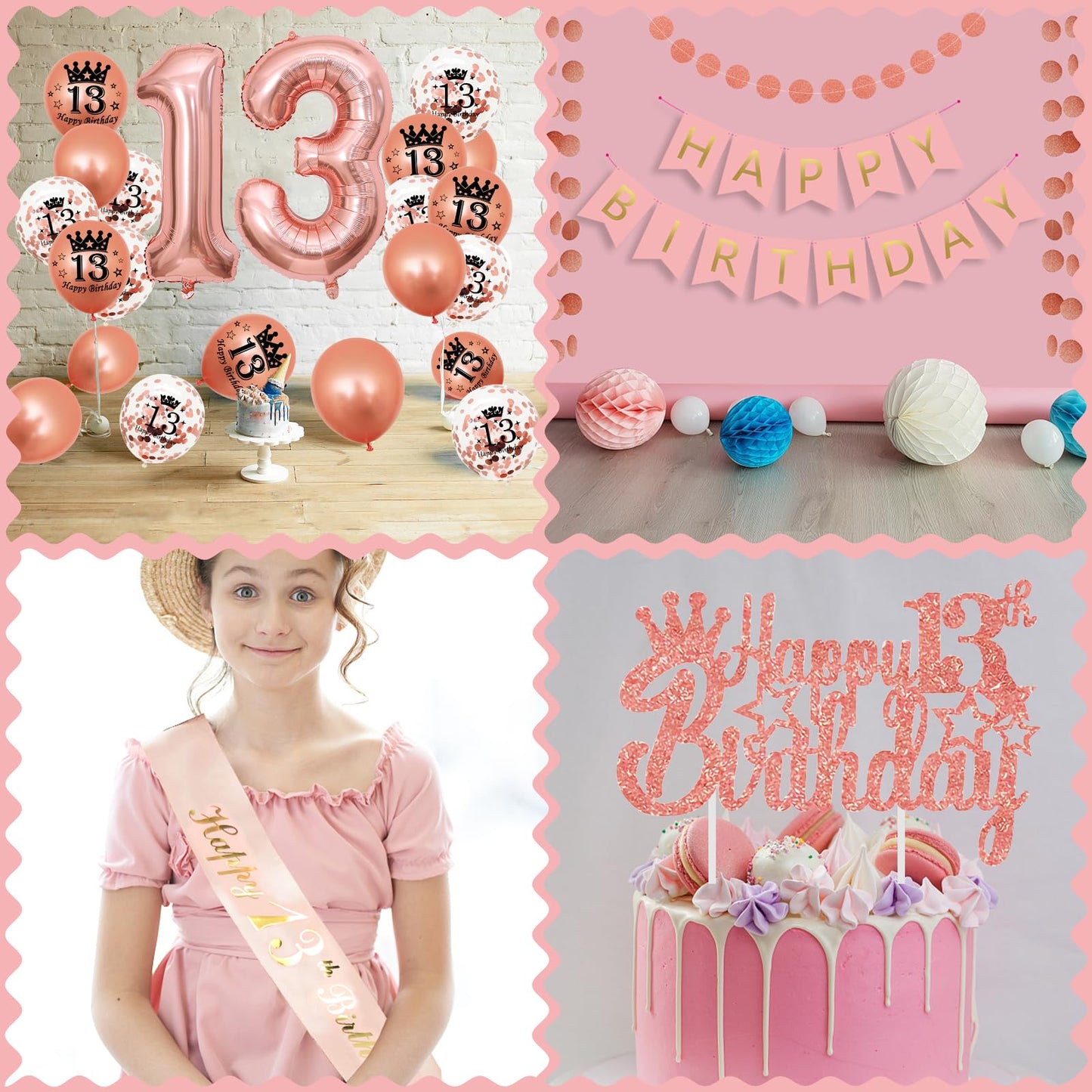 13th Birthday Decorations Girls,13th Birthday Decorations for Girls, WKxinxuan 13th Birthday Banner 13th Sash 13th Balloons Champagne Crown Foil Balloon 13th Birthday Gifts for Girls 13th Birthday Decoration