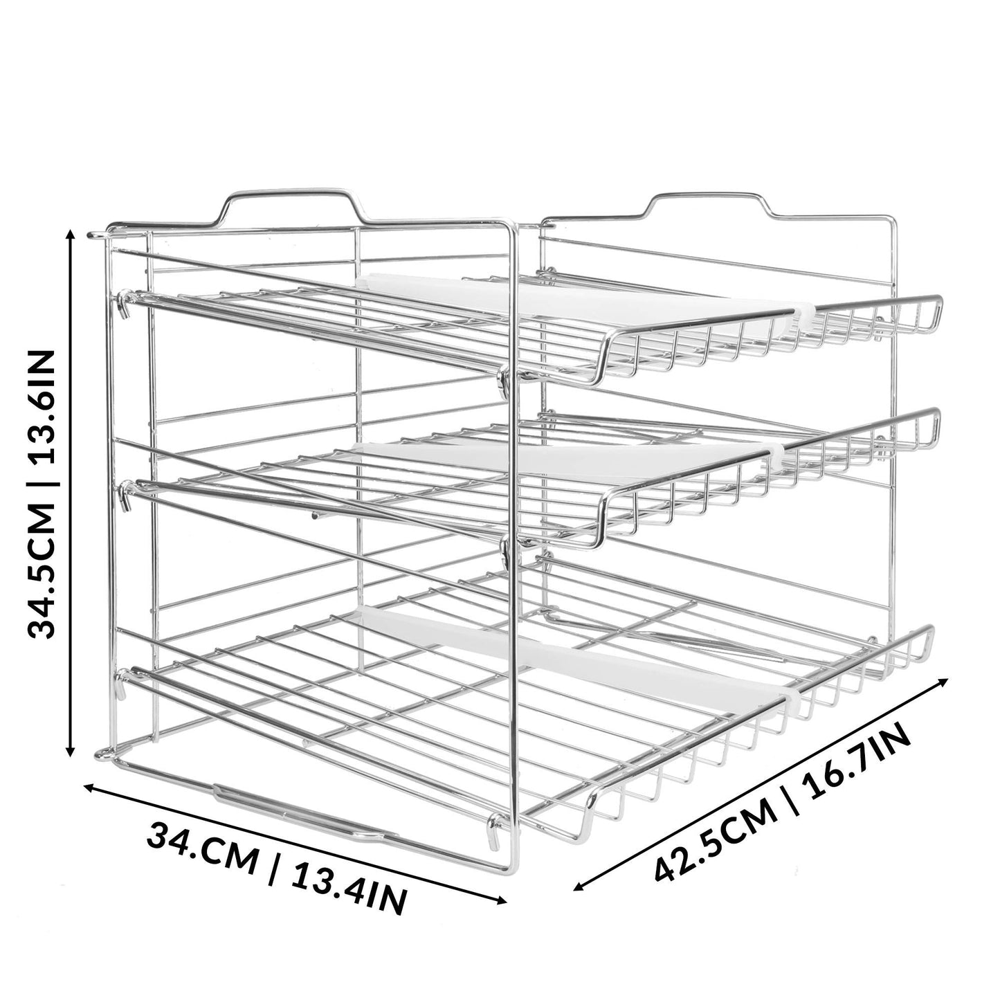 3 Tier Tin Can Rack | Kitchen & Pantry Cupboard Organiser | Canned Food & Tin Storage | Stainless Steel Wire Rack | 6 Divider Shelf Organisers | M&W