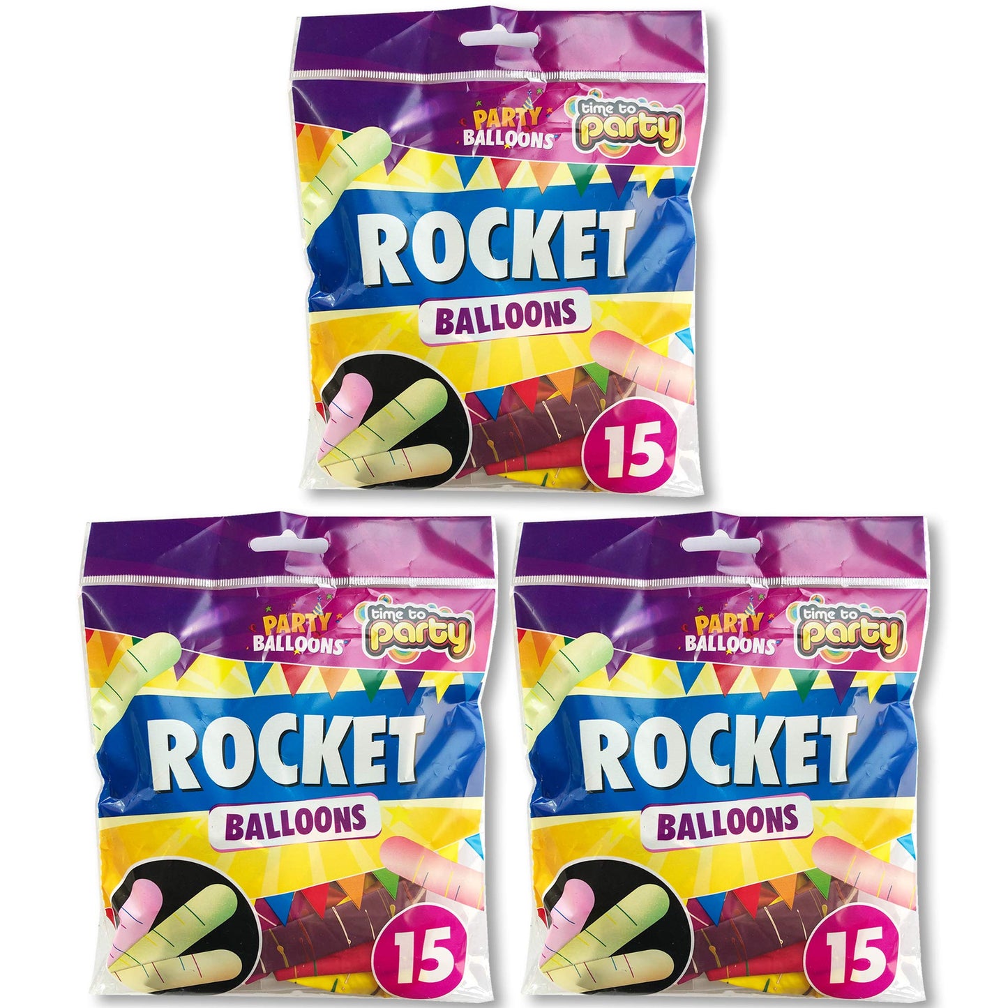 45pk SOL Rocket Balloons Assorted Colours | Flying Balloons | Party Balloons Whistling Balloons Party Bag Fillers for Kids | Noisy Balloons | Screaming Balloons Latex Balloons Loot Bags Favours