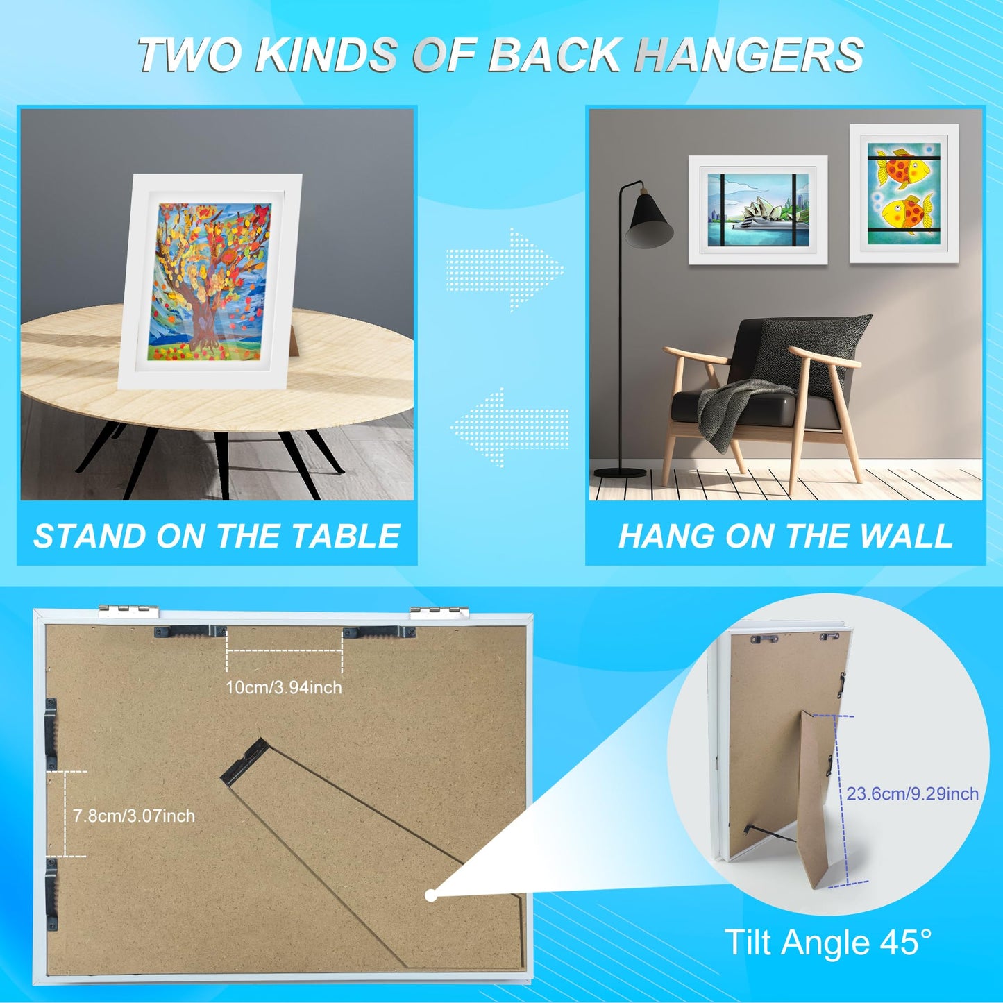 2 Pack Kids Artwork Display Frame, Kids Art Frames Front Opening A4, Childrens Storage Frame Changeable, Child Multiple Picture Frame Drawing Hanging Art, Hold 50-100 PCS, White 2 Pack