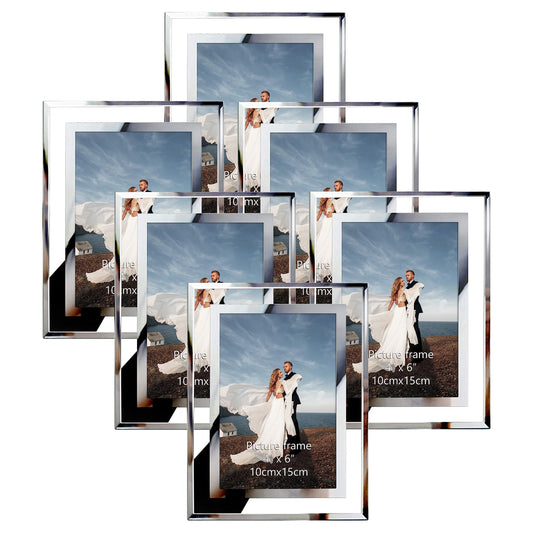 4x6 Picture Frames, Mirrored Glass Photo Frame 4 by 6 for Tabletop Display Horizontally or Vertically, 6 Pack Clear 4x6 inch