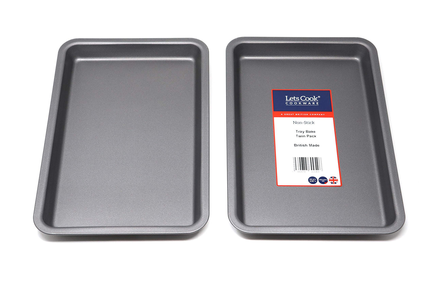 31cm Tray Bake Deep Oven Tray Twin Pack, British Made with Teflon Non Stick by Lets Cook Cookware