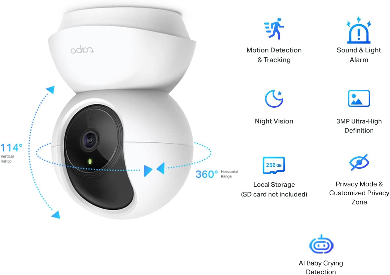 2K 3MP Pan Tilt Security Camera, Baby/Pet Dog AI Monitor, Smart Motion Detection & Tracking,2-Way Audio, Night Vision, Cloud & SD Card Storage, Works with Alexa & Google Home( C210)